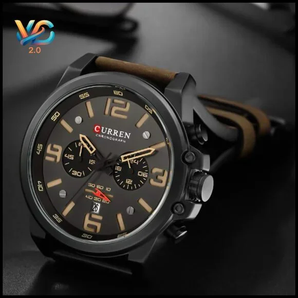Men's Sport Military Analog Quartz Watch Leather Strap Waterproof Chronograph